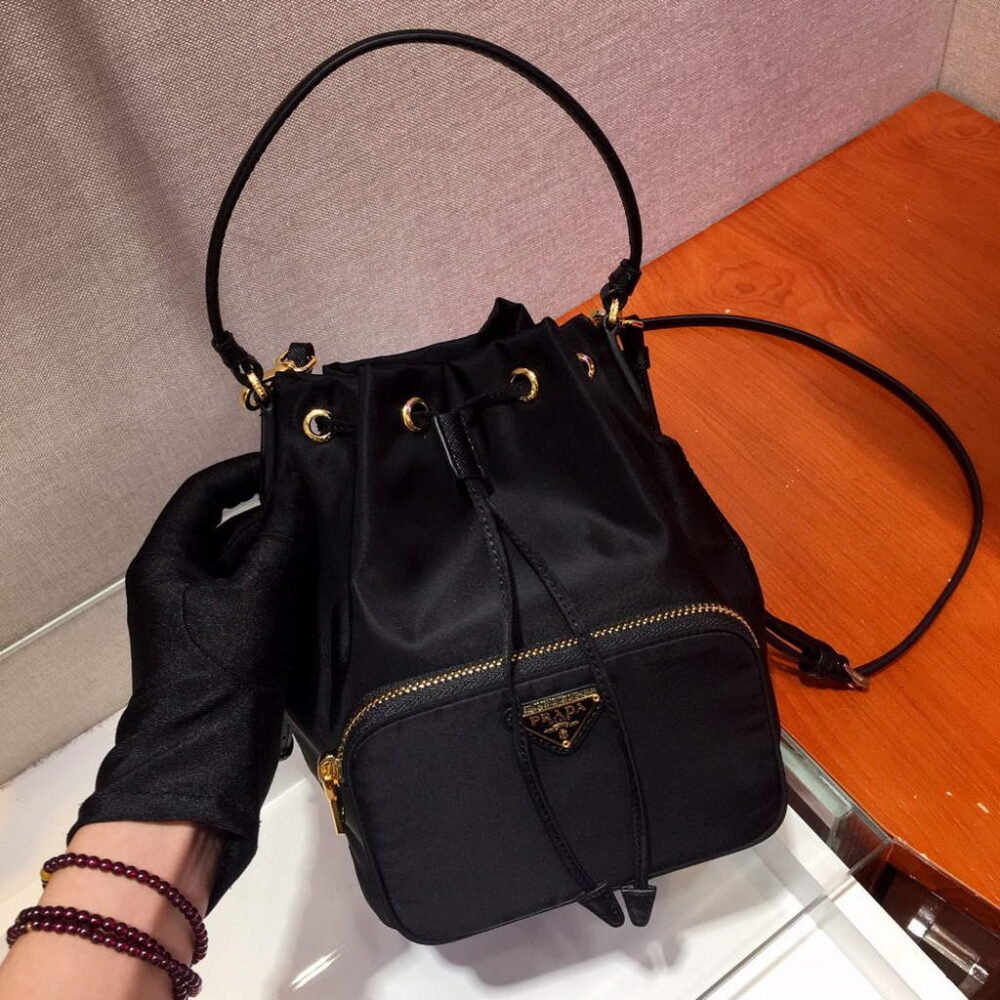 Prada 1BH038 Prada Duet Re-Nylon Bucket shoulder bag Black