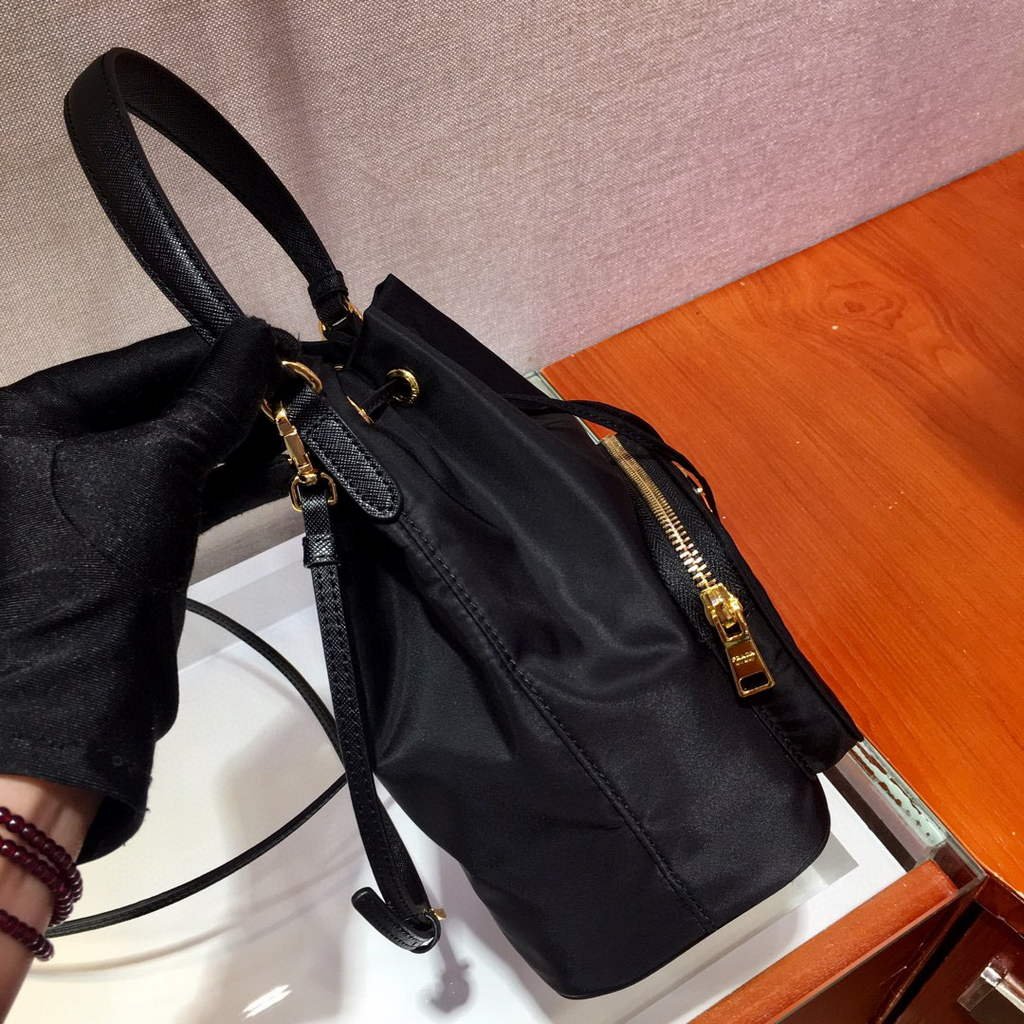 Prada 1BH038 Prada Duet Re-Nylon Bucket shoulder bag Black