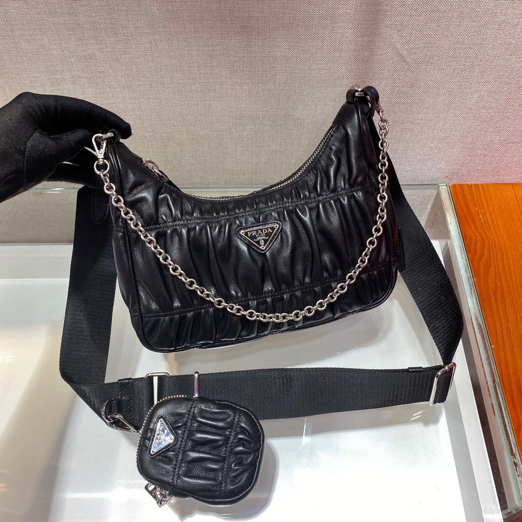 Prada 1BH204 Mini Bags Prada Crossbody Leather bag In Black