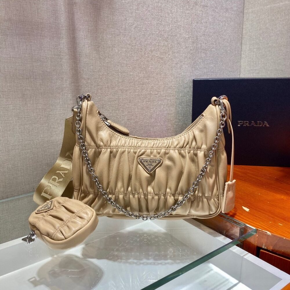 Prada 1BH204 Mini Bags Prada Crossbody Leather bag In Apricot