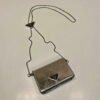 Replica Prada studded card holder with shoulder strap 1MR024 Silver