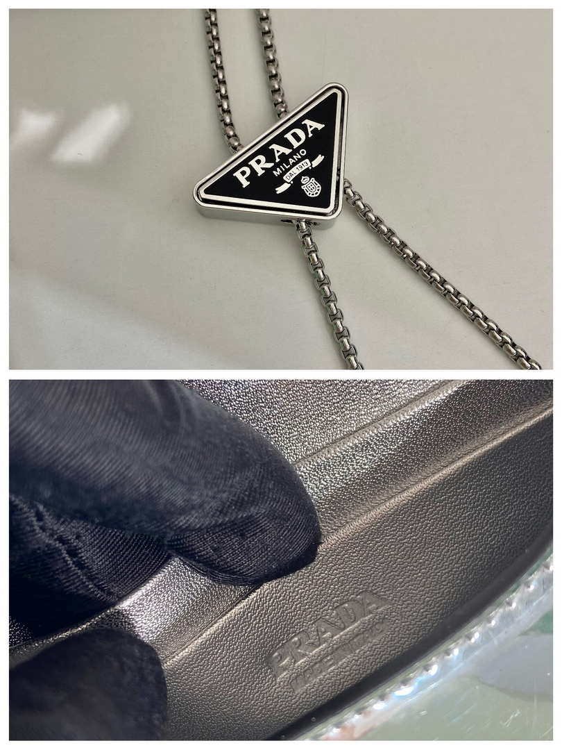 Replica Prada studded card holder with shoulder strap 1MR024 Silver