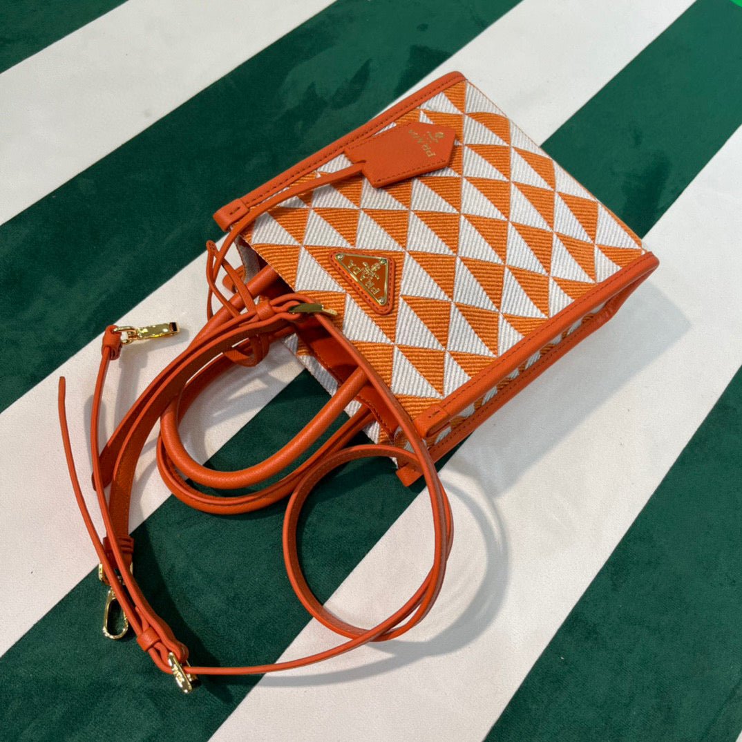 Replica Prada 1BA355 Symbole Jacquard Fabric Micro Bag Orange White