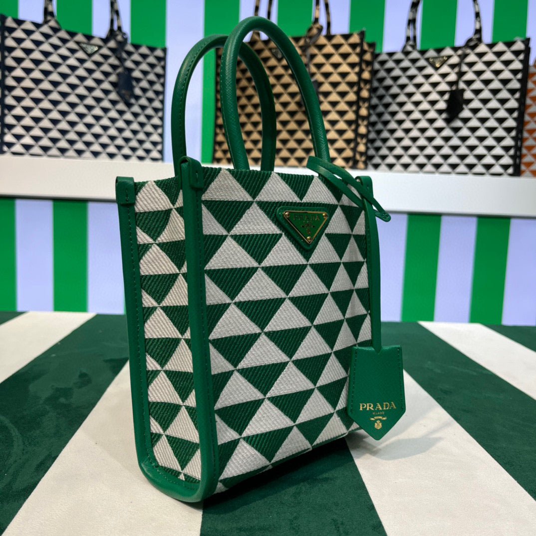 Replica Prada 1BA355 Symbole Jacquard Fabric Micro Bag Green White
