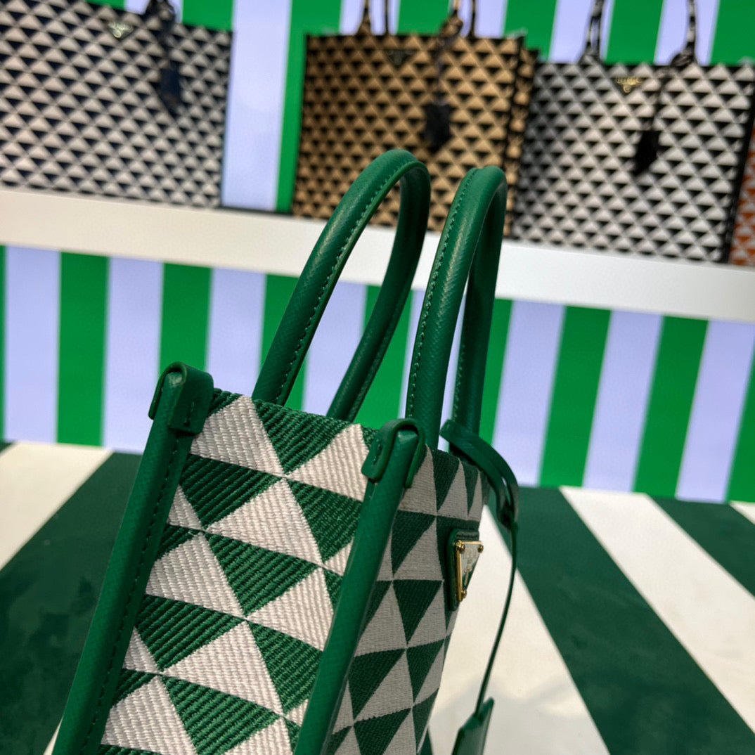 Replica Prada 1BA355 Symbole Jacquard Fabric Micro Bag Green White