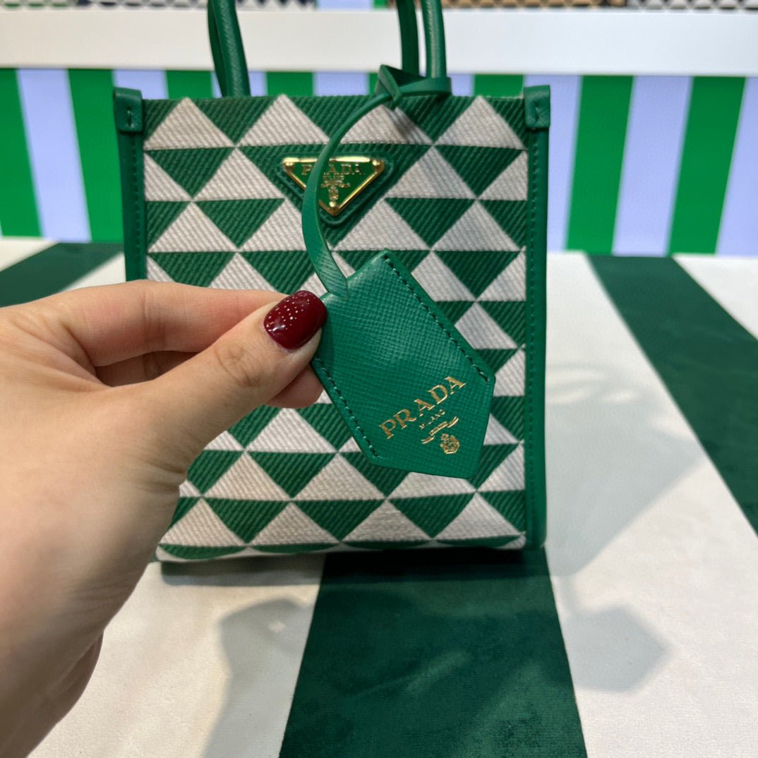 Replica Prada 1BA355 Symbole Jacquard Fabric Micro Bag Green White