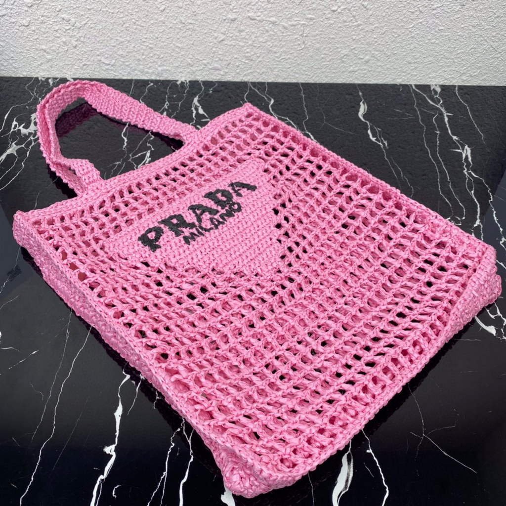Replica Prada 1BG393 Raffia tote bag Rose red