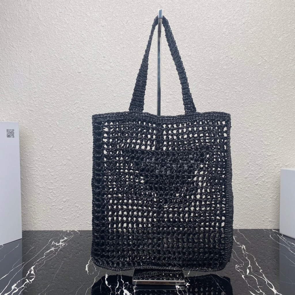 Replica Prada 1BG393 Raffia tote bag Black