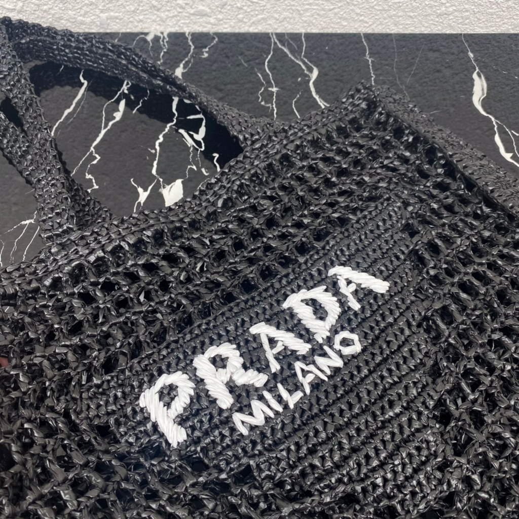 Replica Prada 1BG393 Raffia tote bag Black