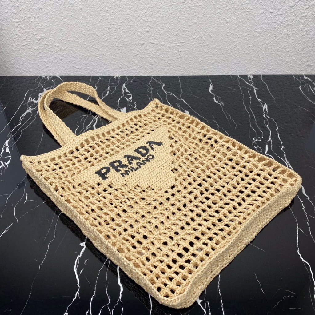 Replica Prada 1BG393 Raffia tote bag Apricot