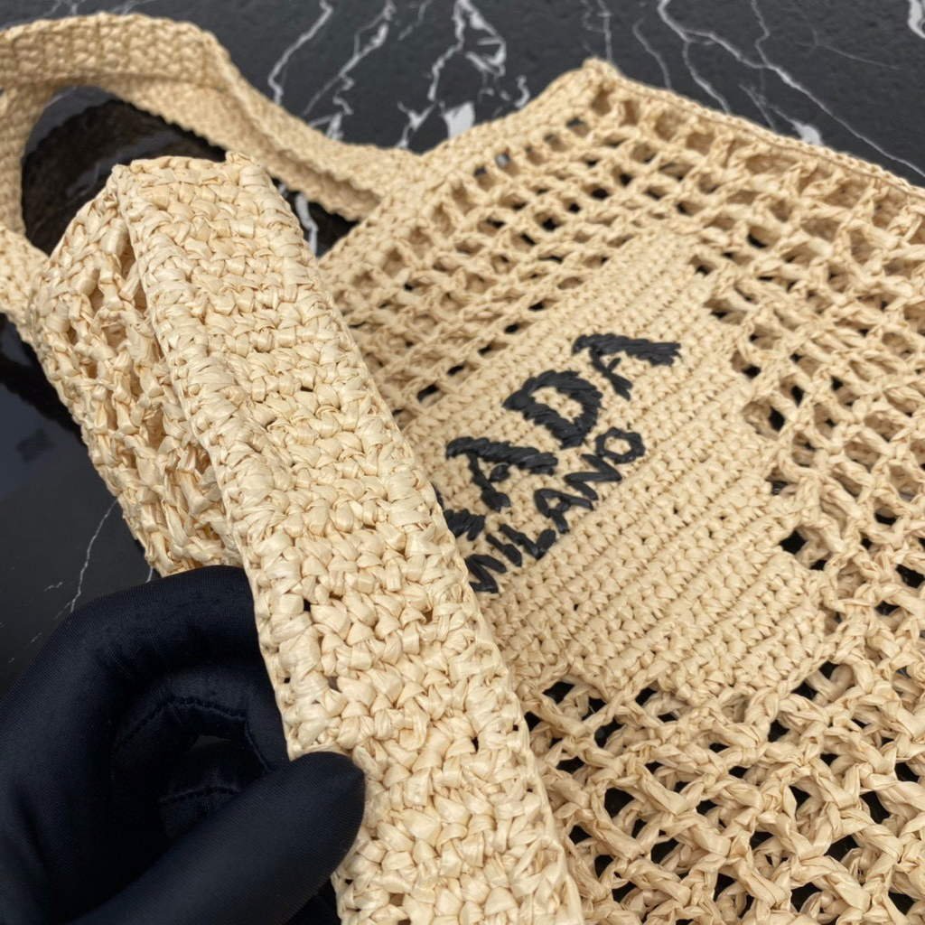 Replica Prada 1BG393 Raffia tote bag Apricot