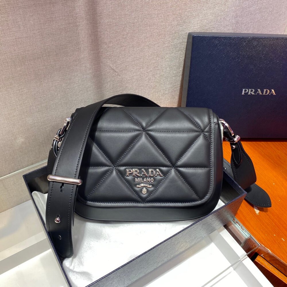 Prada 1BD283 Women's Spectrum Leather Shoulder Bag Black