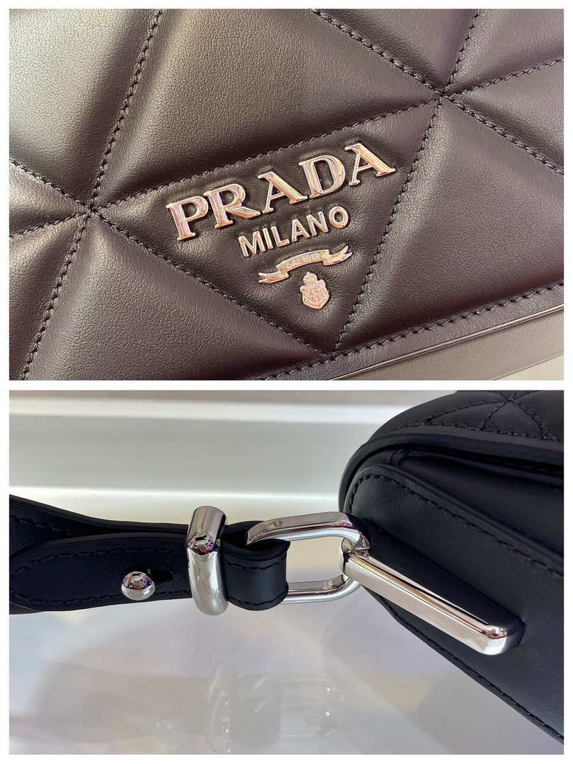 Prada 1BD283 Women's Spectrum Leather Shoulder Bag Black