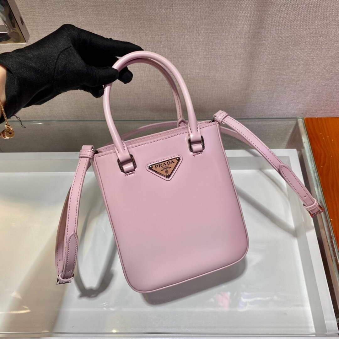 Replica Prada 1BA331 Small Brushed Leather Tote Pink
