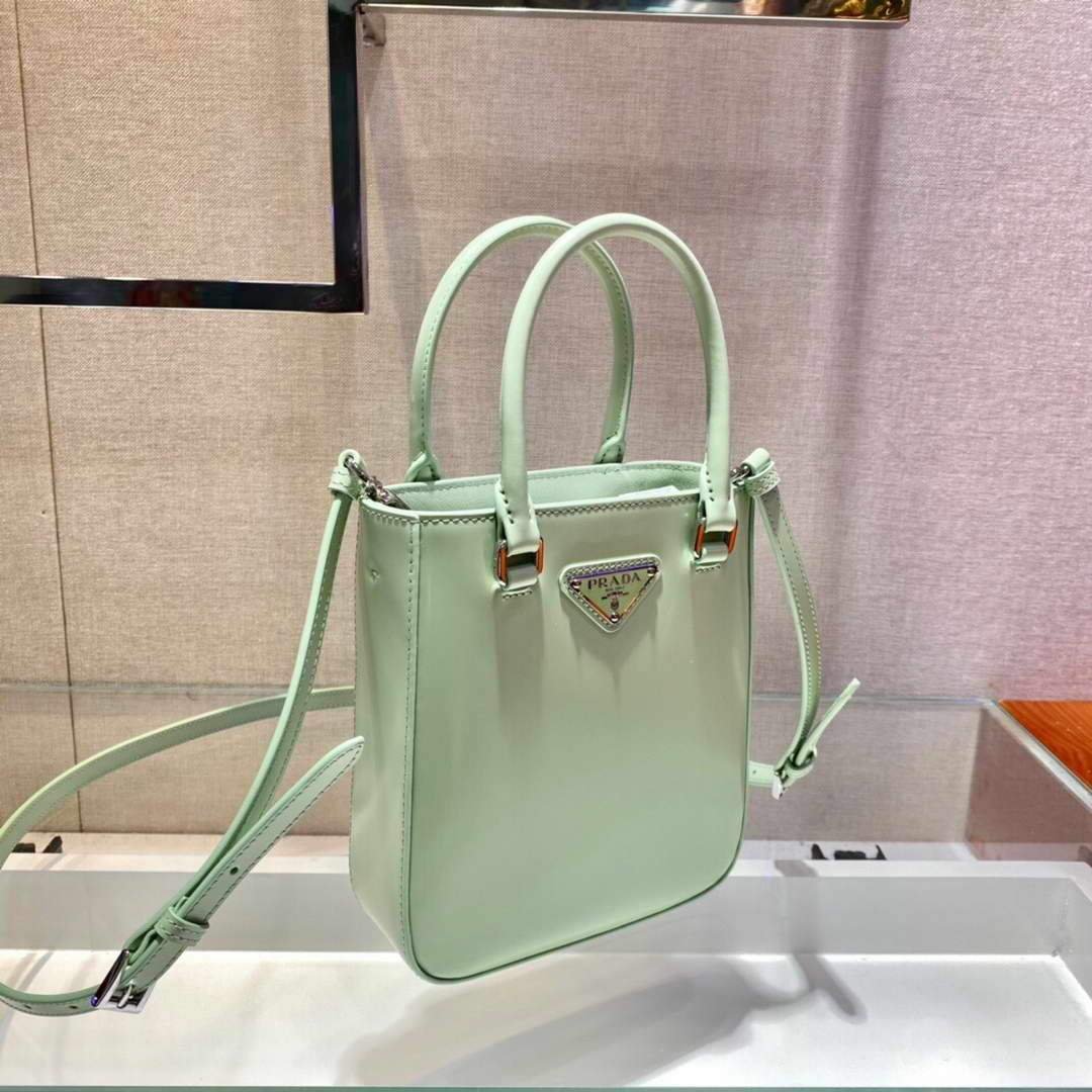 Replica Prada 1BA331 Small Brushed Leather Tote Light Green