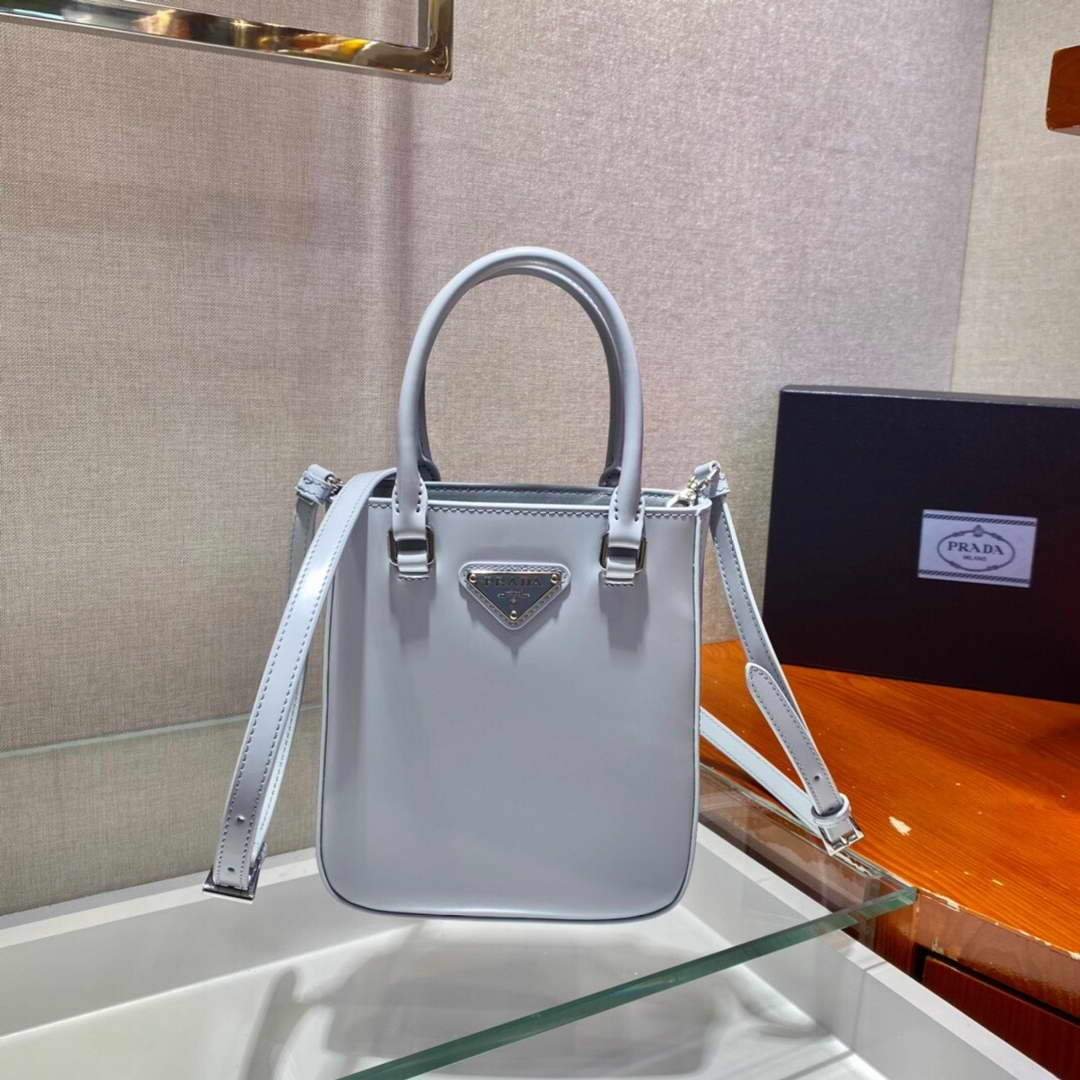 Replica Prada 1BA331 Small Brushed Leather Tote Light Blue