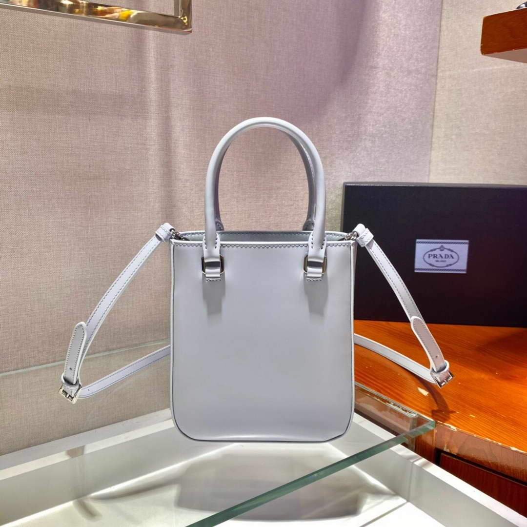 Replica Prada 1BA331 Small Brushed Leather Tote Light Blue