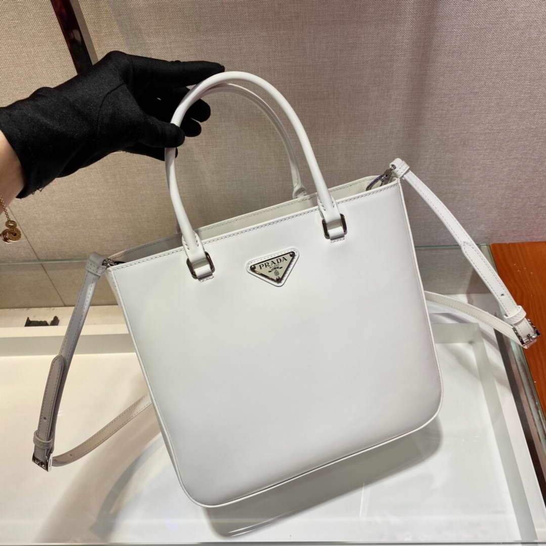 Prada 1BA330 Brushed Leather Tote Bag White