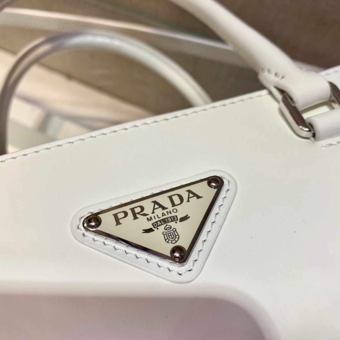 Prada 1BA330 Brushed Leather Tote Bag White