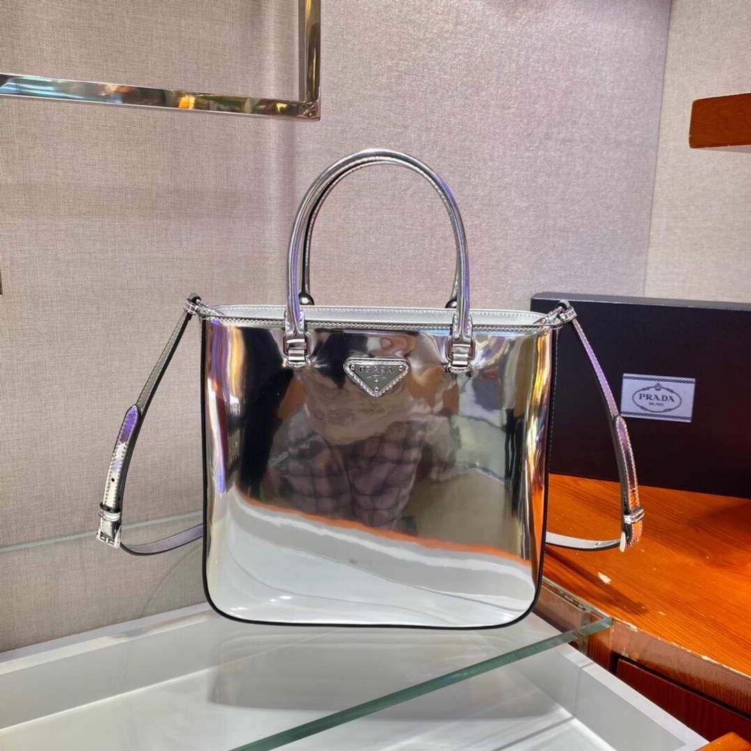 Replica Prada 1BA330 Brushed Leather Tote Bag Silver