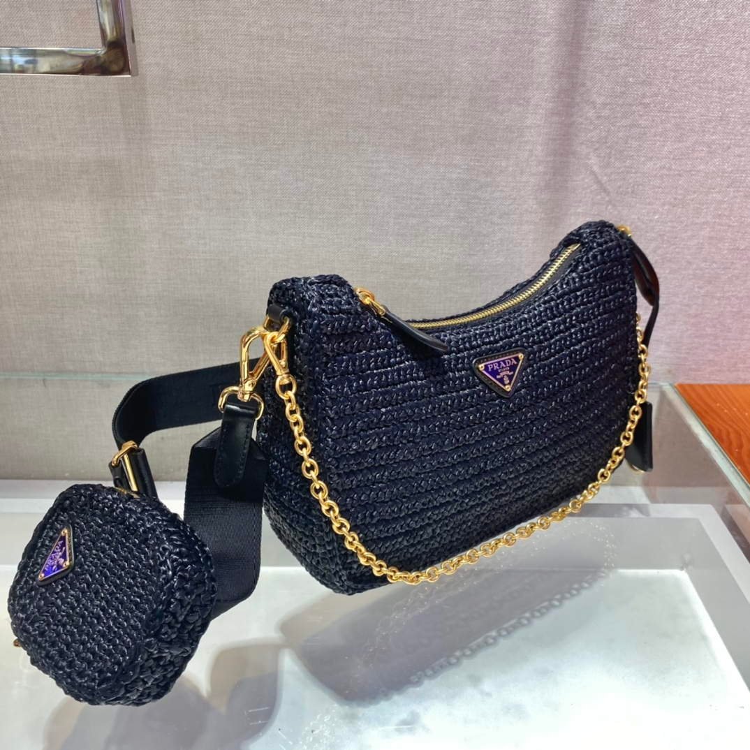 Prada 1BH204 Prada Re-Edition 2005 Raffia Bag in Black
