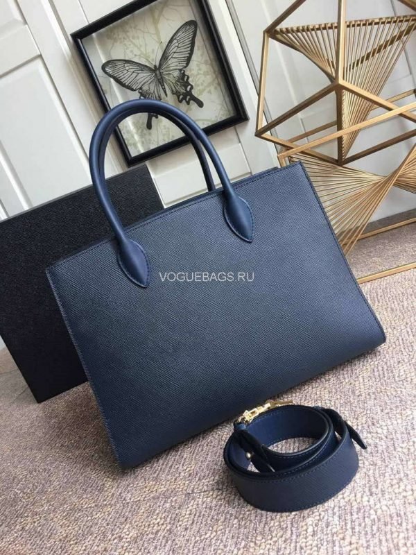 Replica Prada 1BA153 Large Saffiano Leather Handbag In Navy Blue