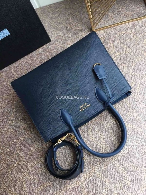 Replica Prada 1BA153 Large Saffiano Leather Handbag In Navy Blue