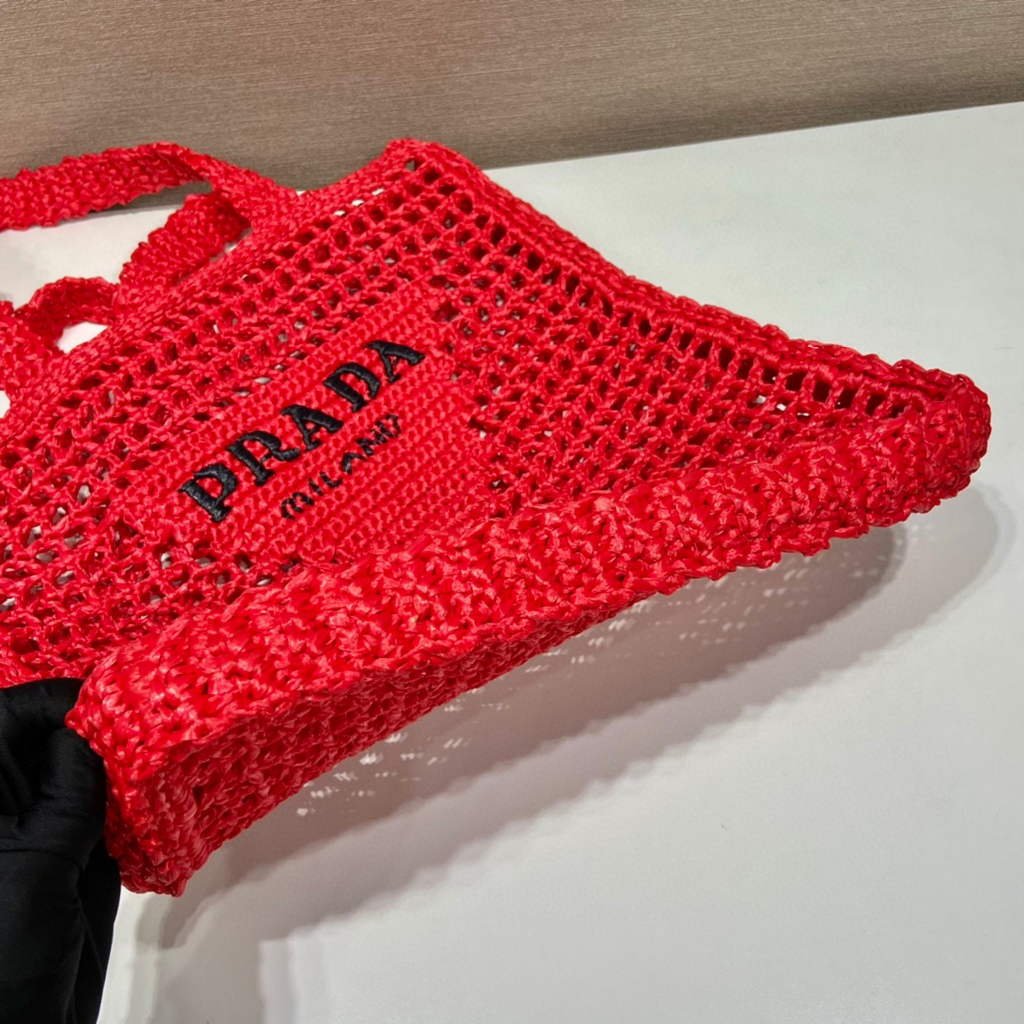 Replica Prada 1BG393 Raffia tote bag Red