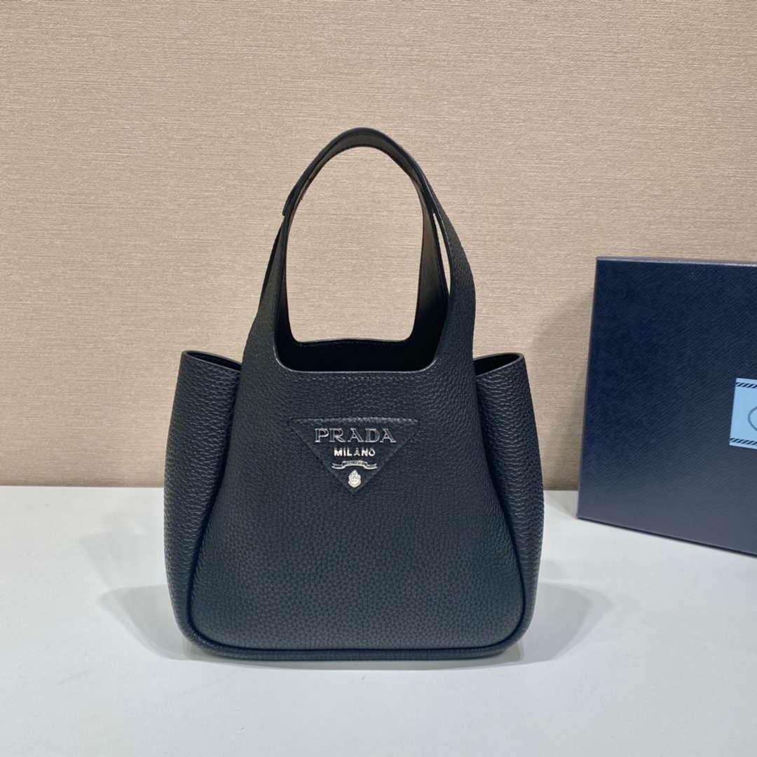 Prada 1BG335 Tote Leather Bucket Handbag Black