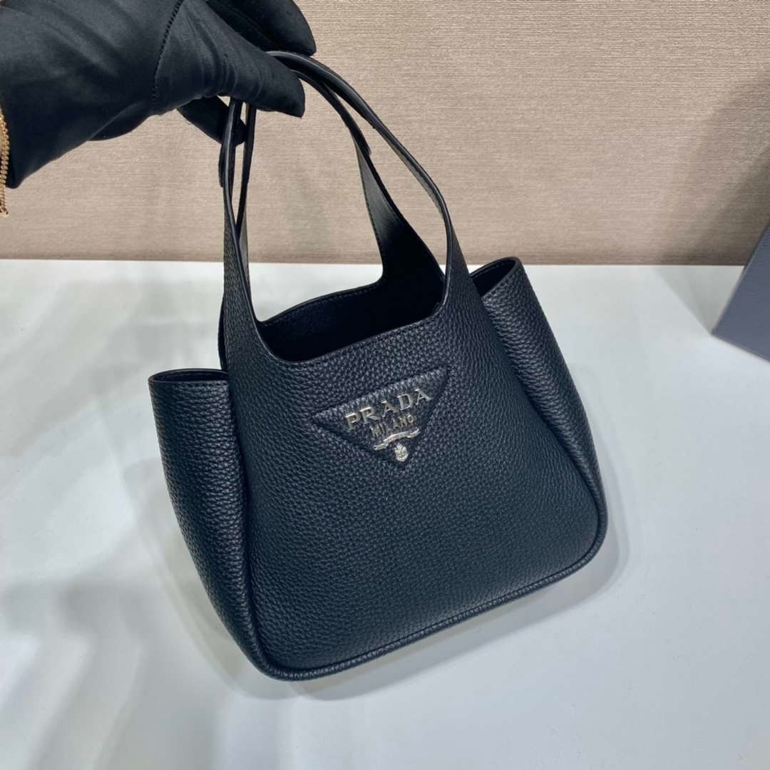 Prada 1BG335 Tote Leather Bucket Handbag Black
