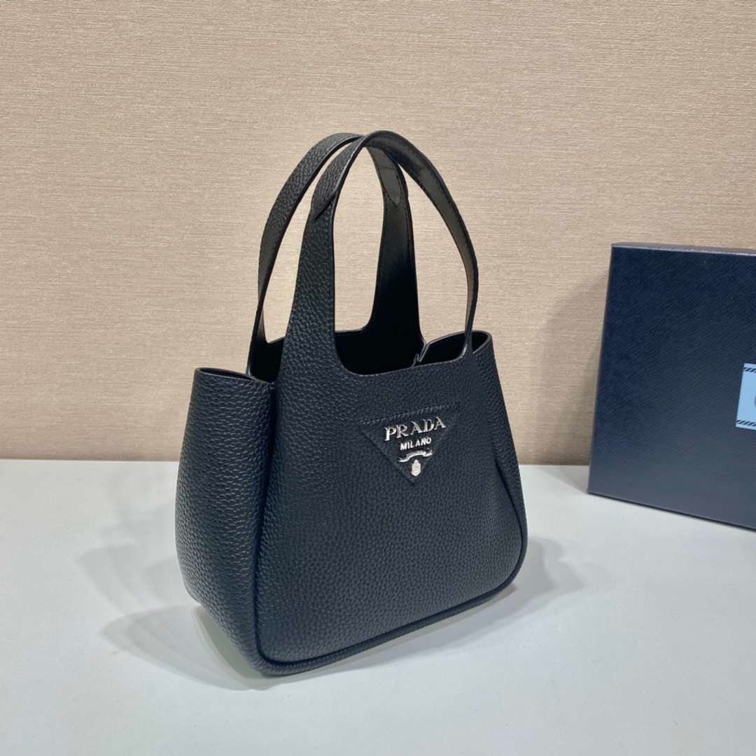 Prada 1BG335 Tote Leather Bucket Handbag Black