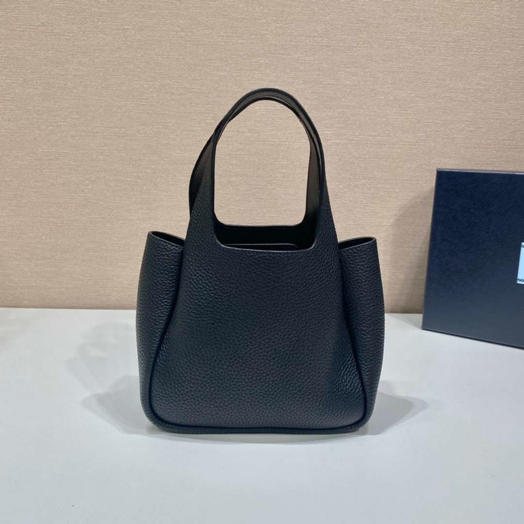Prada 1BG335 Tote Leather Bucket Handbag Black