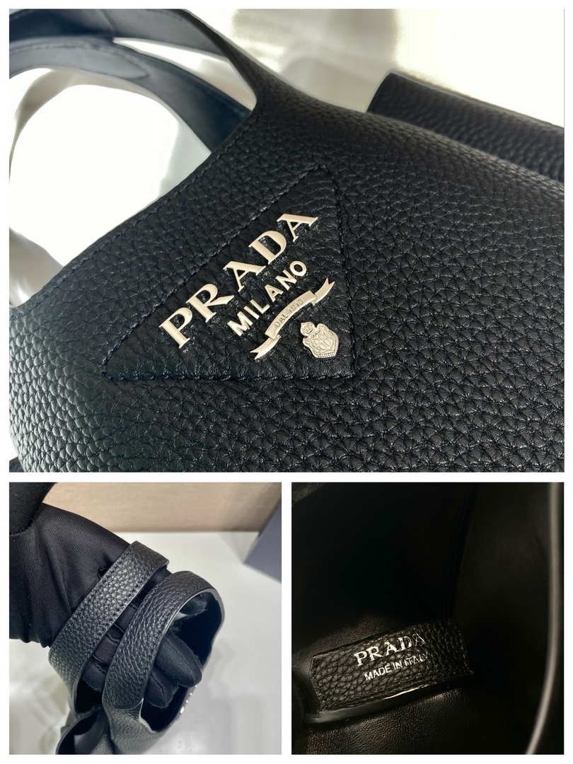 Prada 1BG335 Tote Leather Bucket Handbag Black