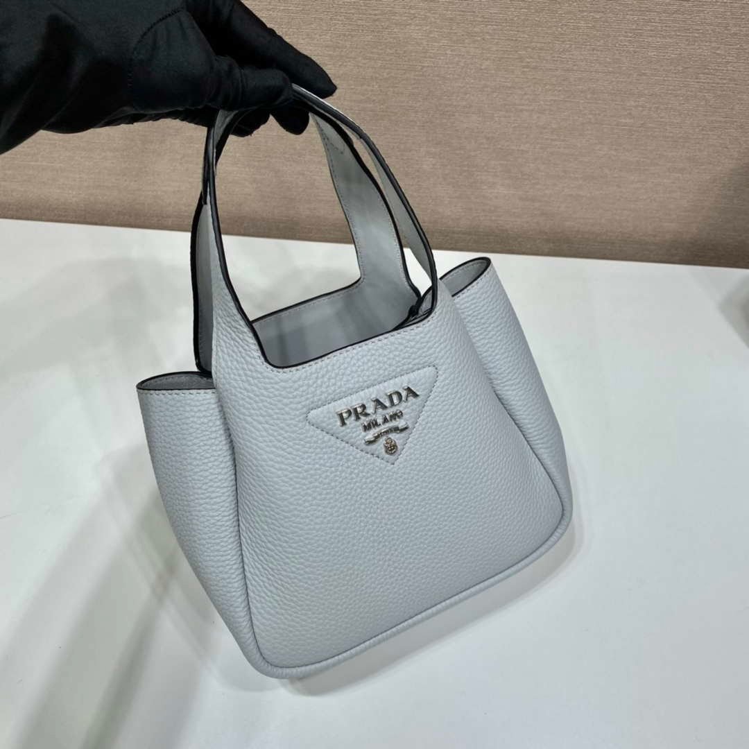 Prada 1BG335 Tote Leather Bucket Handbag Light Blue