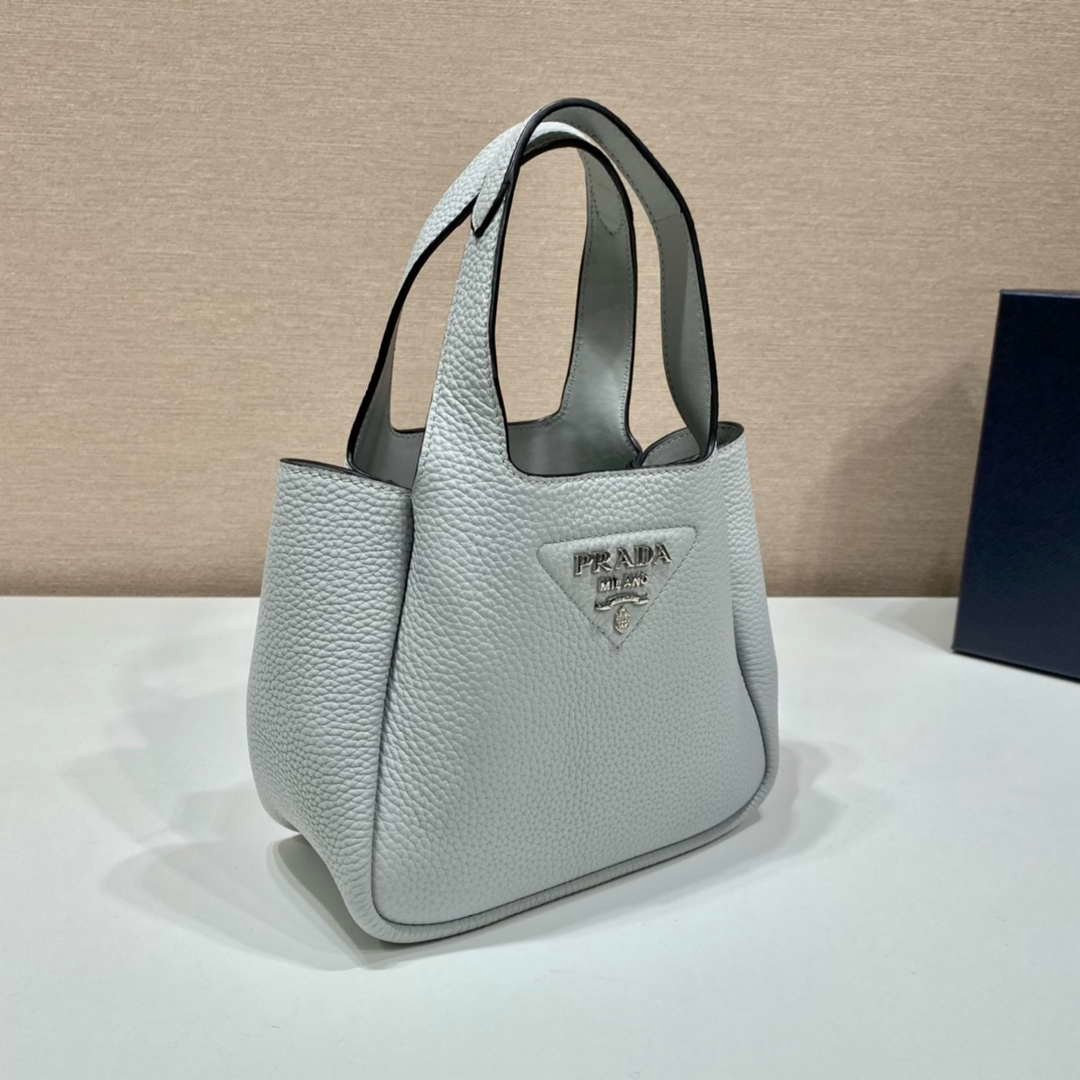 Prada 1BG335 Tote Leather Bucket Handbag Light Blue