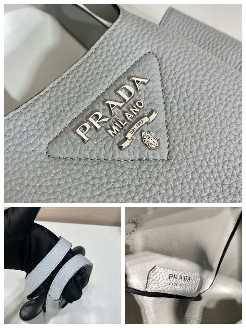 Prada 1BG335 Tote Leather Bucket Handbag Light Blue