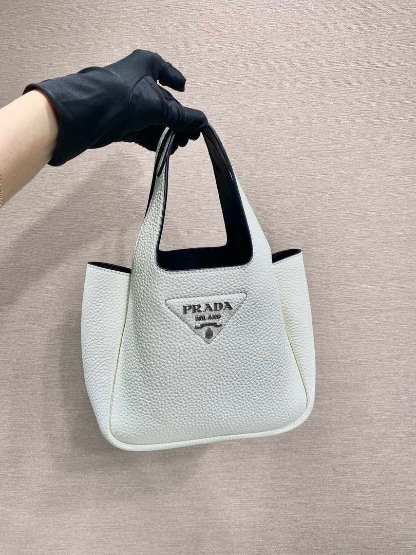 Replica Prada 1BG335 Tote Leather Bucket Handbag White