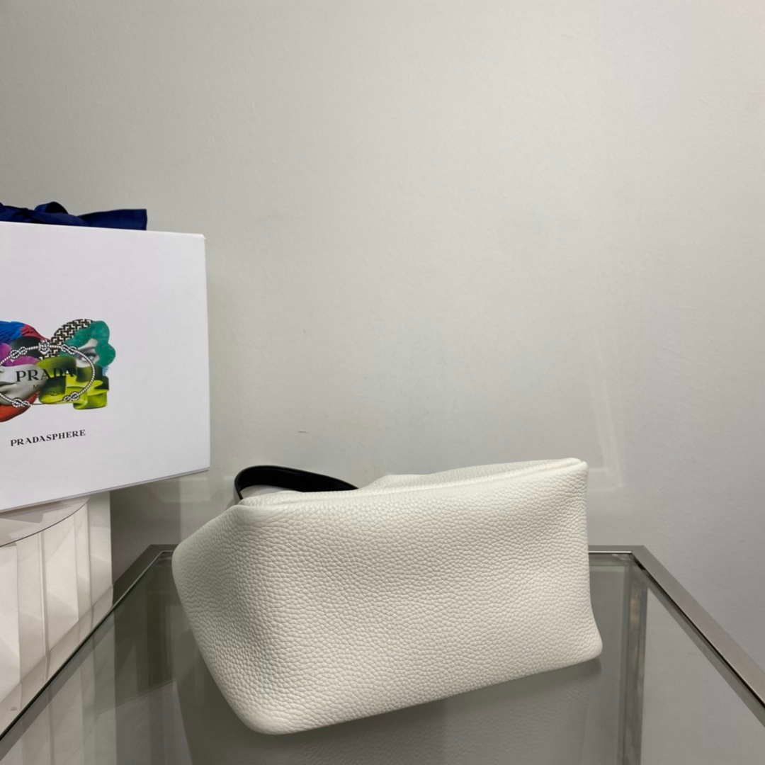 Replica Prada 1BG335 Tote Leather Bucket Handbag White