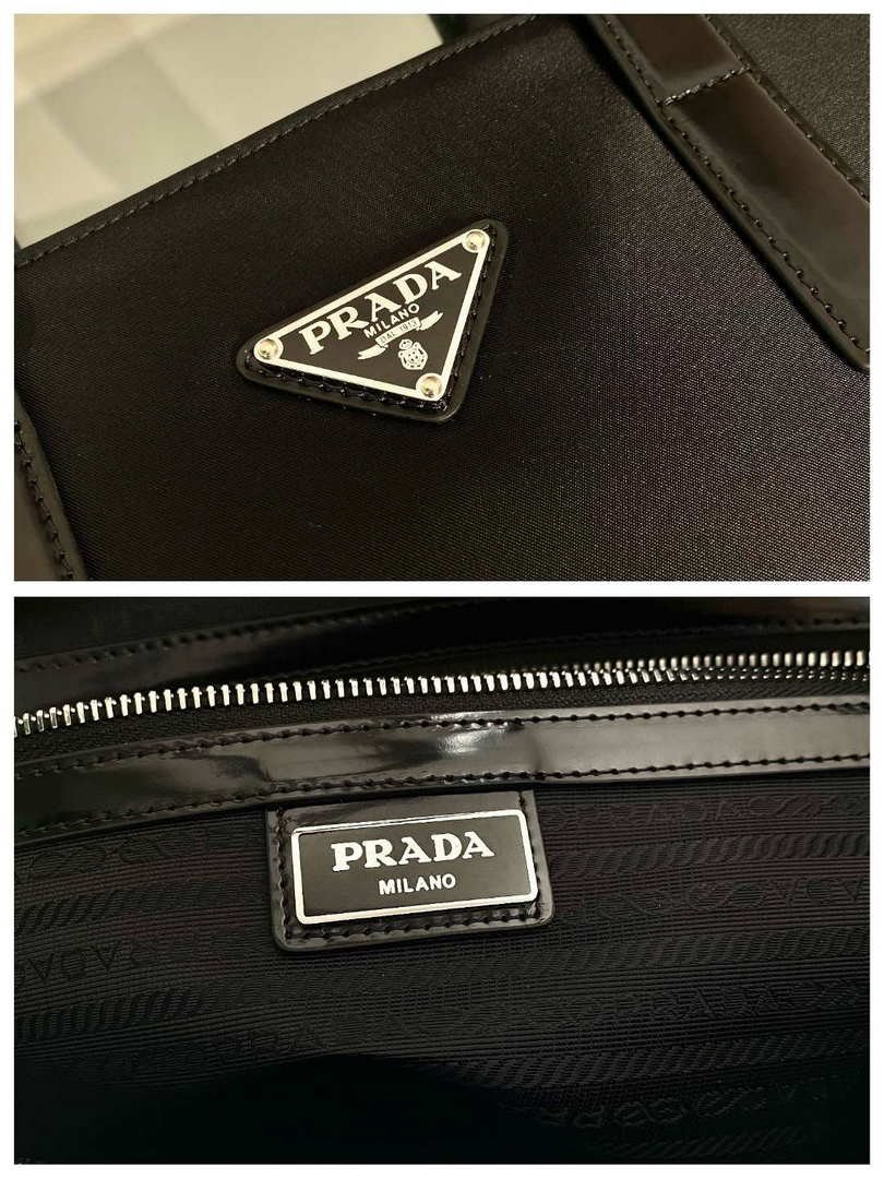 Replica Prada 2VG071 Re-Nylon and Leather tote Black