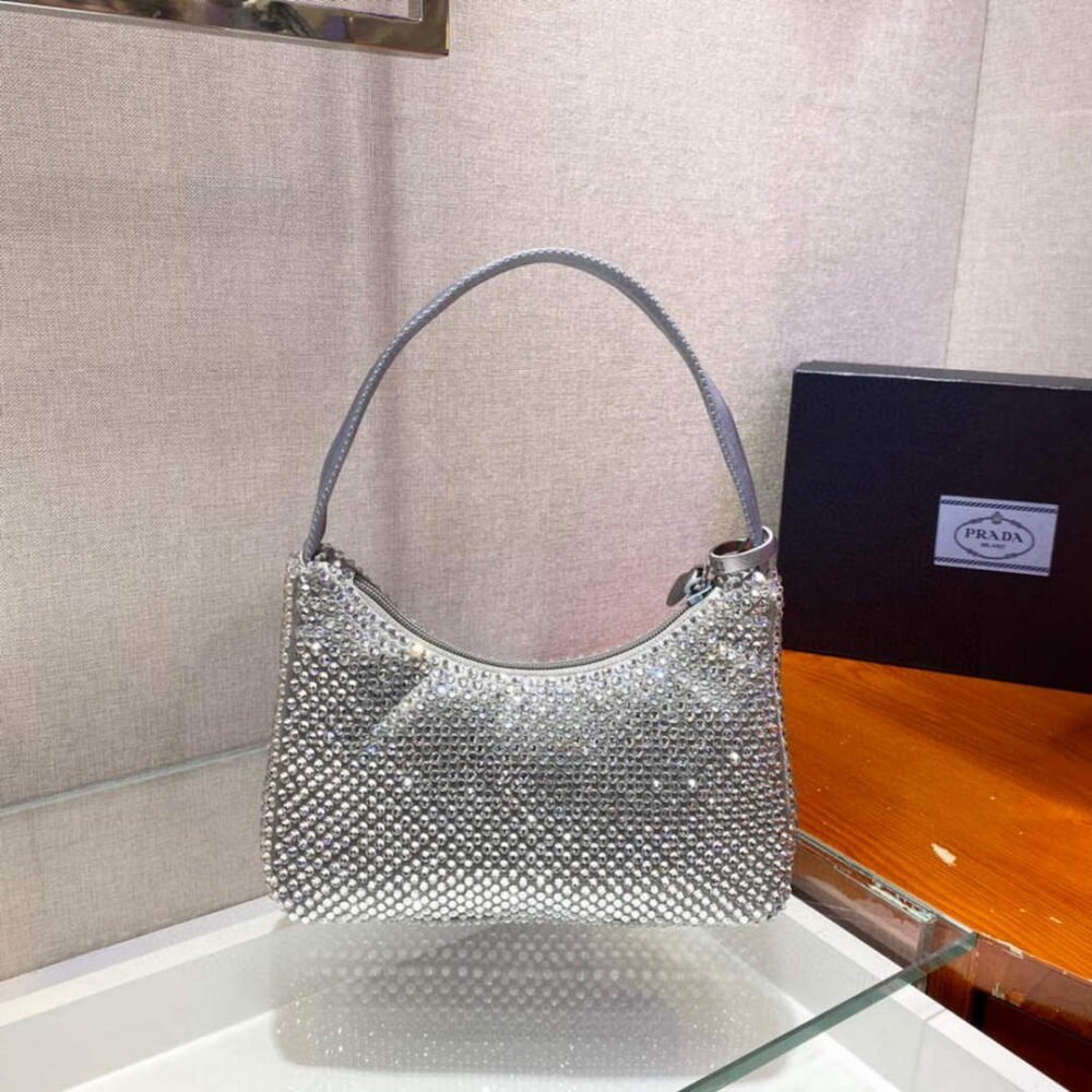 Prada 1NE515 Satin mini-bag with artificial crystals gray