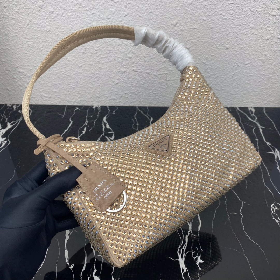 Prada 1NE515 Satin mini-bag with artificial crystals apricot