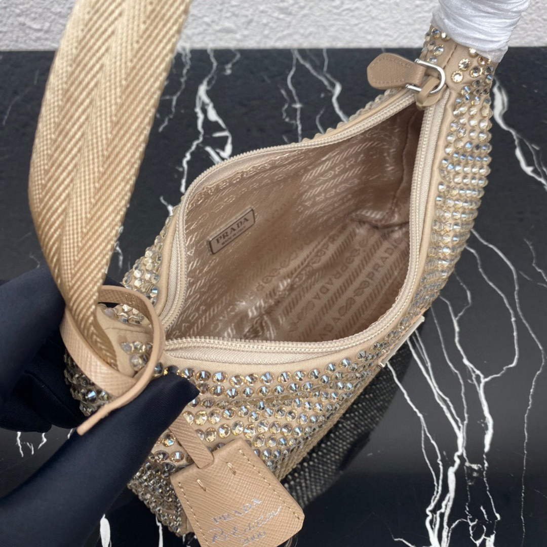 Prada 1NE515 Satin mini-bag with artificial crystals apricot