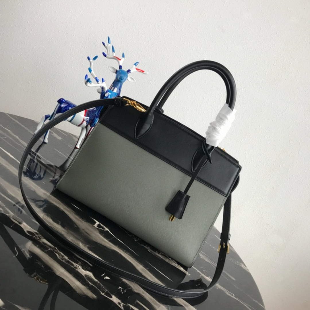 Replica Prada 1BA046 Medium Esplanade Leather Tote Bag Grey and Black