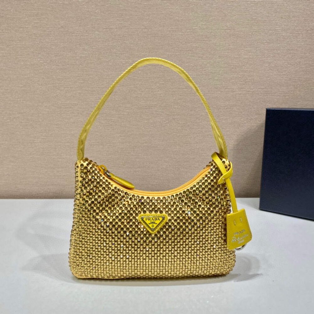 Prada 1NE515 Satin mini-bag with artificial crystals Yellow