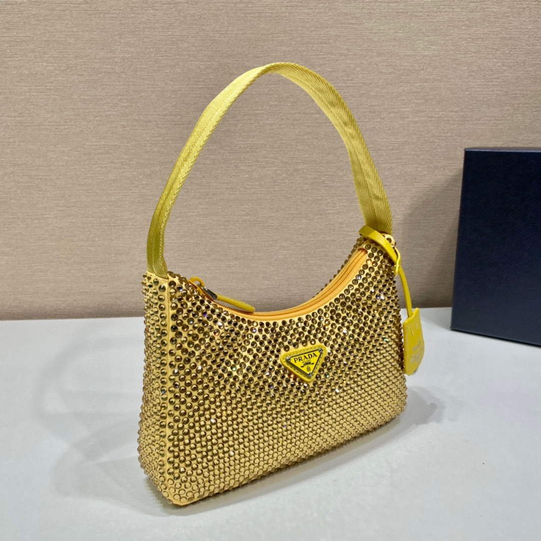 Prada 1NE515 Satin mini-bag with artificial crystals Yellow