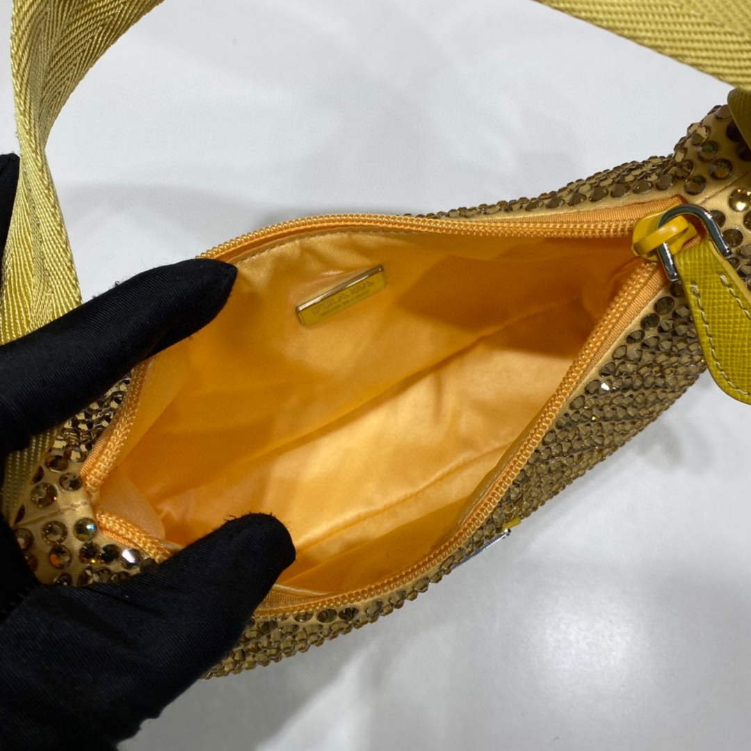 Prada 1NE515 Satin mini-bag with artificial crystals Yellow