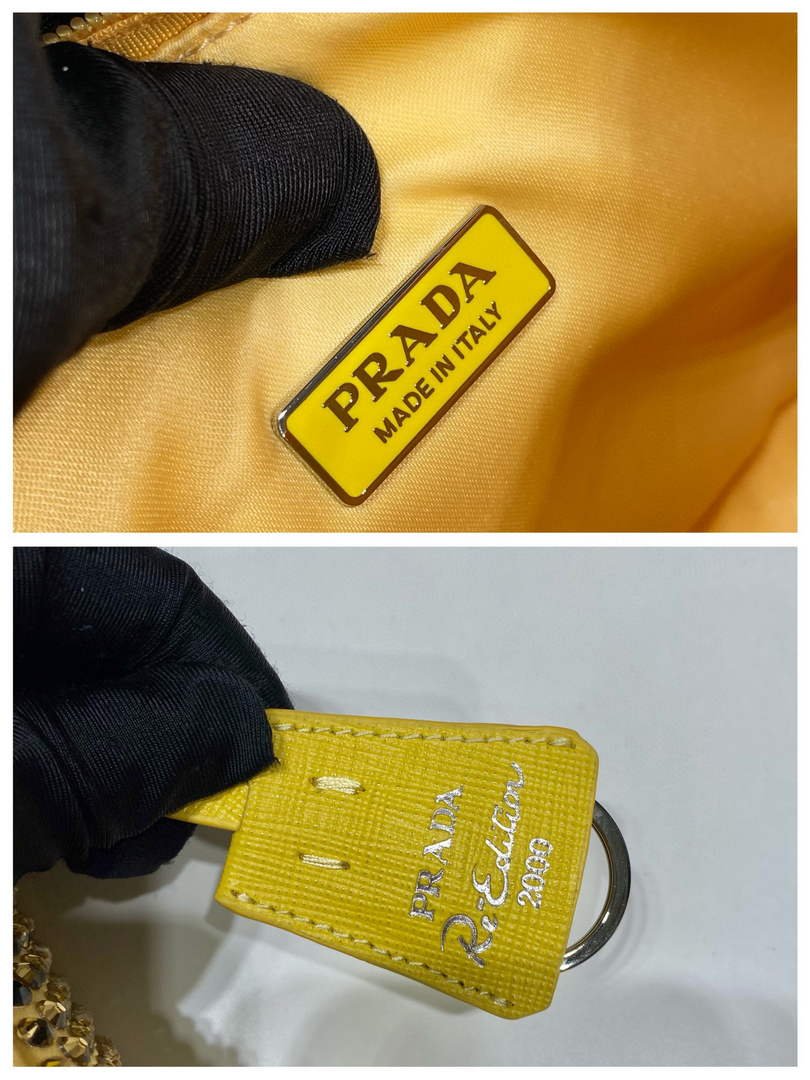 Prada 1NE515 Satin mini-bag with artificial crystals Yellow