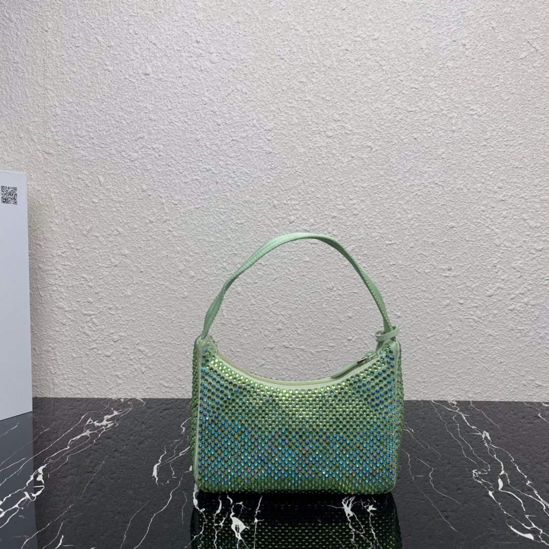 Prada 1NE515 Satin mini-bag with artificial crystals Green
