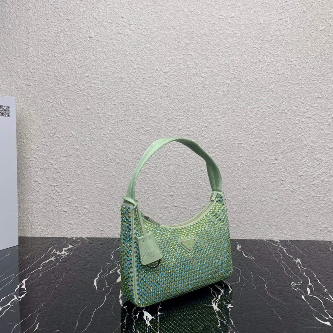 Prada 1NE515 Satin mini-bag with artificial crystals Green