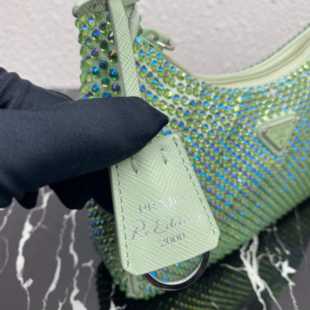 Prada 1NE515 Satin mini-bag with artificial crystals Green